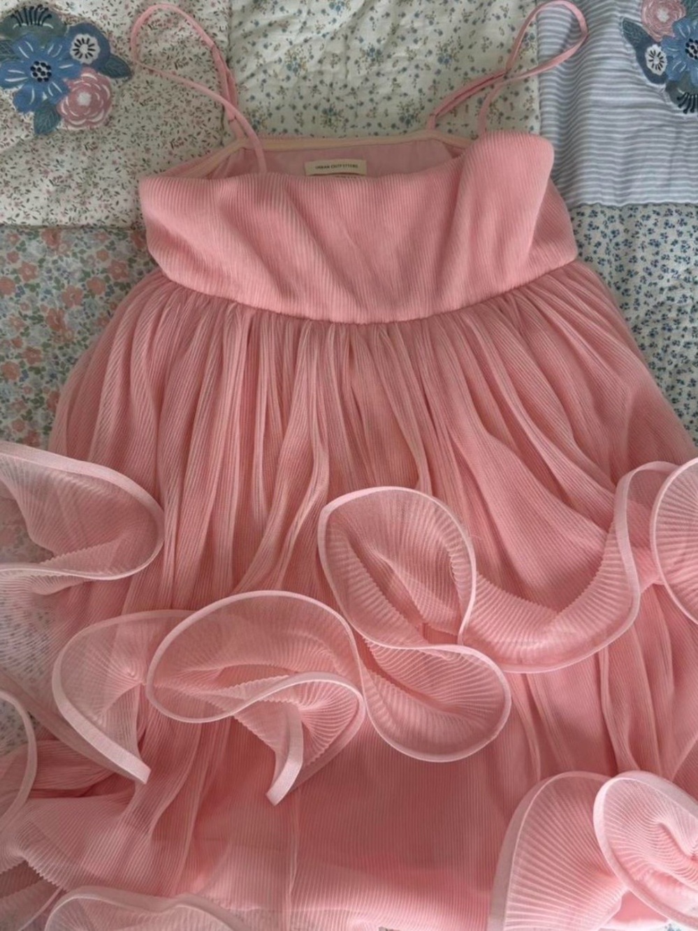 Urban Outfitters Pink Ruffle-Trim Spaghetti Strap babydoll Dress
